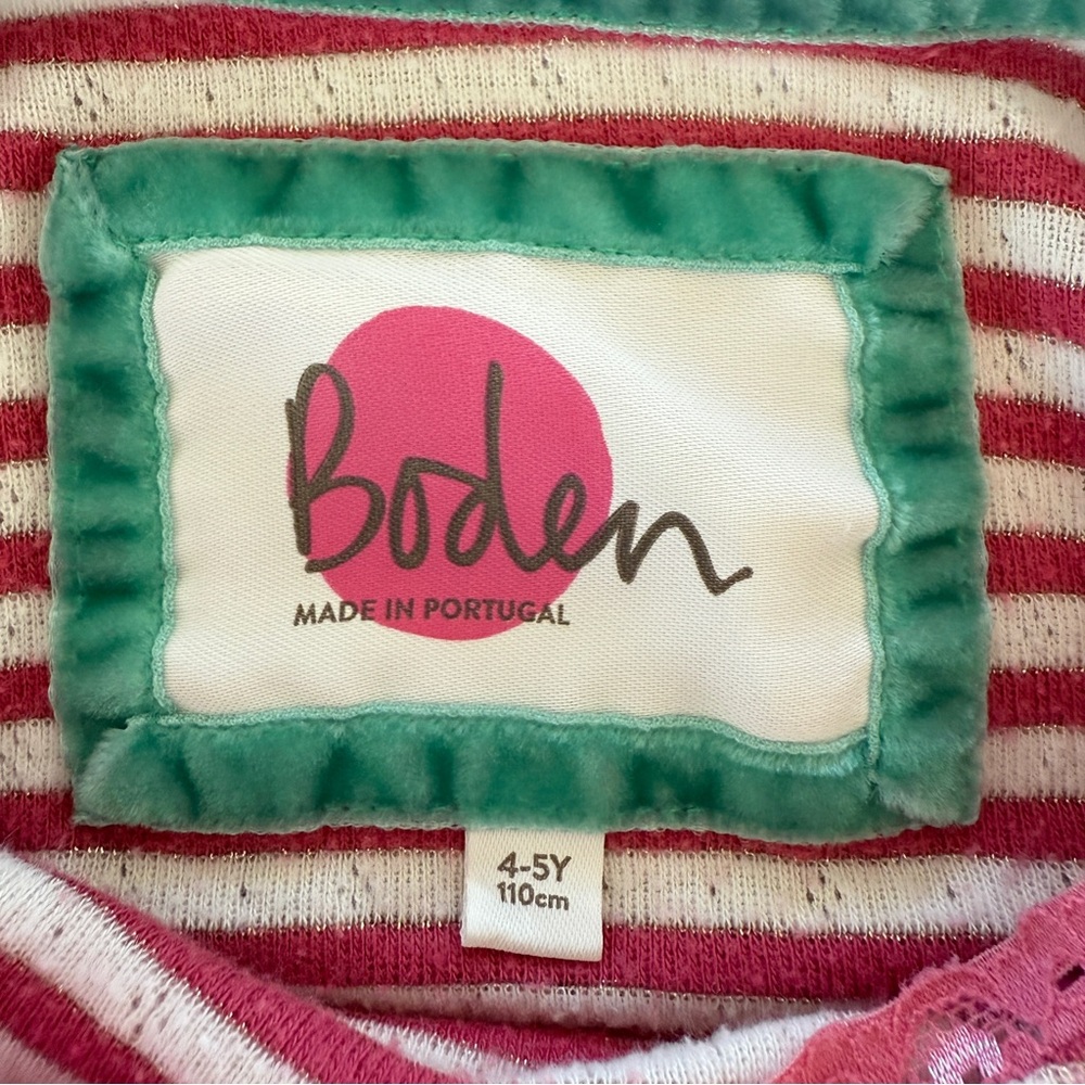 Mini Boden Pink White Striped Long Sleeve Top Lace Eyelet Detail Girls 4-5Y - Picture 4 of 4